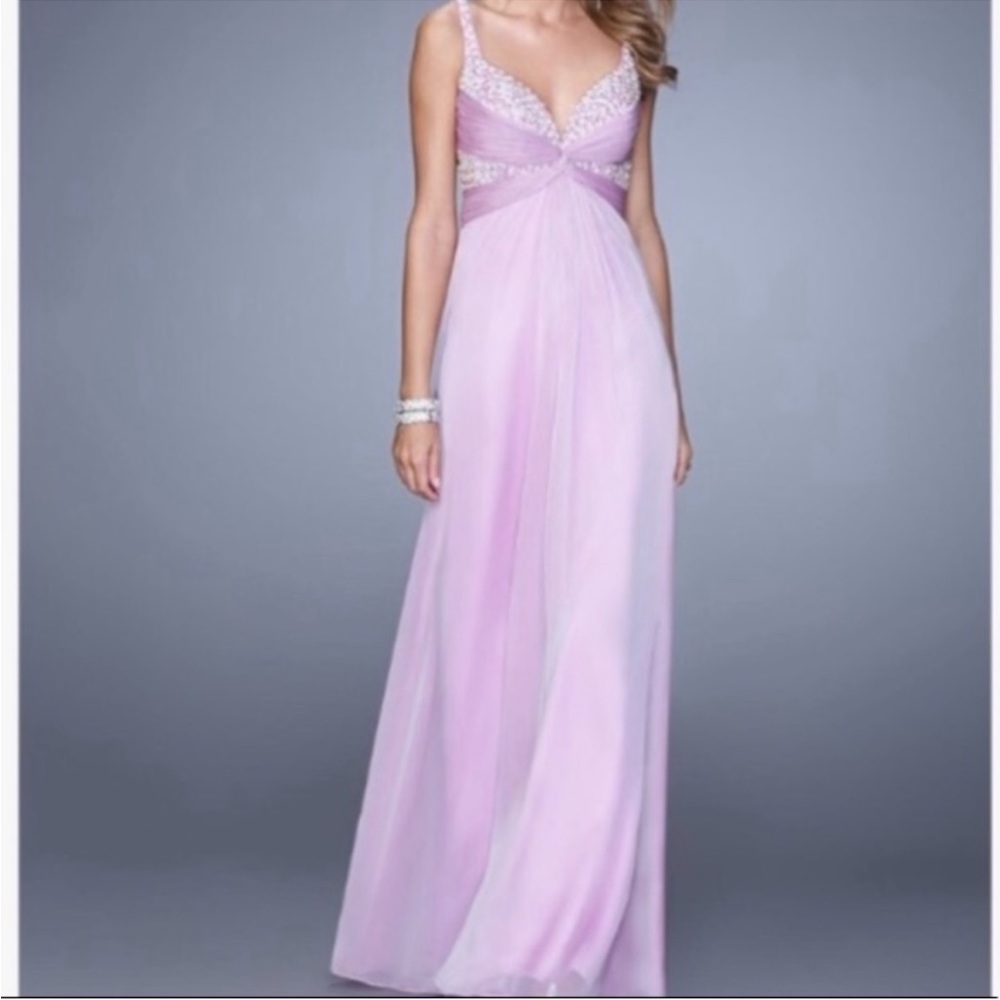 BNWT La Femme beaded chiffon gown